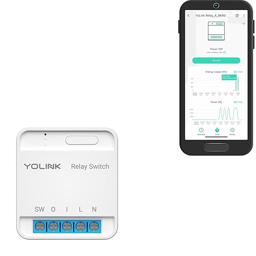 YoLink Relay Switch for Indoor Lighting, Any Home Appliances, Electric Circuits, Office Equipment up to 15A, Real-Time Power Monitor, App Push, Email, SMS, Alexa, Google, IFTTT, HA, Hub Required