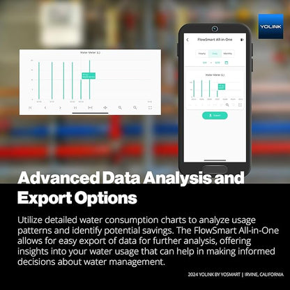 YoLink FlowSmart All-in-One Smart Water Management System, Ultrasonic Water Meter with Automated Valve Control, Real-Time Leak Detection, App-Enabled, 10-Year Battery Life